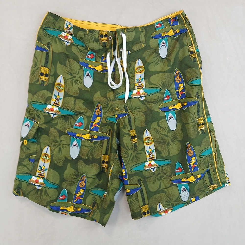 Vintage 2004 The Simpsons 32x9 Mens Board Shorts Tiki Drawstring